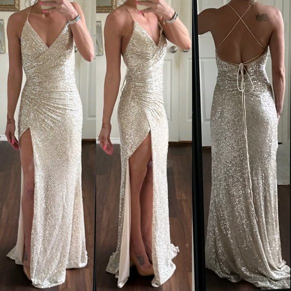 Cinderella Divine Dresses & Skirts - Cinderella Divine white silver sequin sleeveless backless mermaid bodycon dress